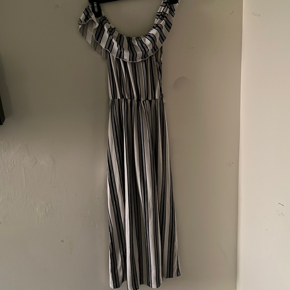 White and black striped long dress